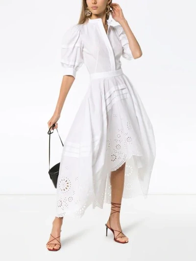 Shop Alexander Mcqueen Broderie Anglaise Asymmetric Hem Cotton Dress In White