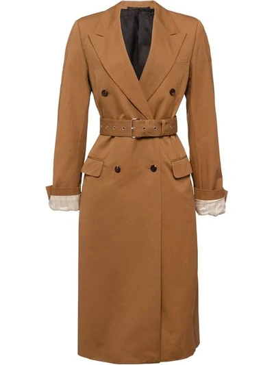 Shop Prada Double-breasted Midi Coat - Brown