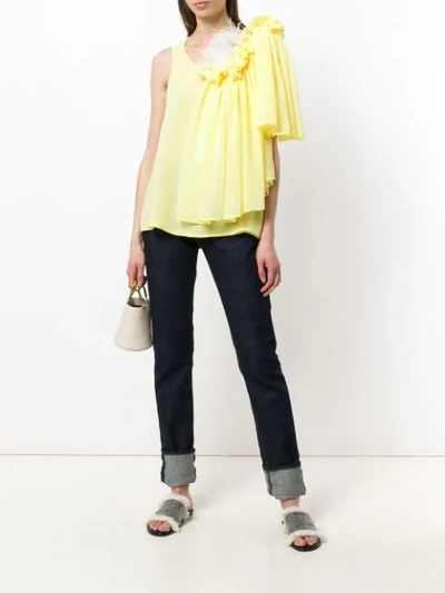 Shop Ainea Ruffle Appliqué Top In Yellow