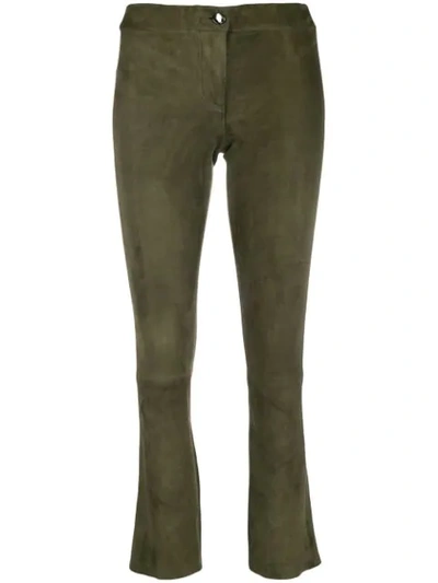 Shop Arma Cropped Leather Trousers In Green