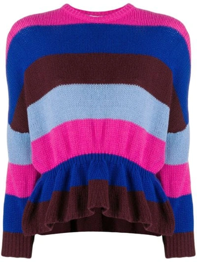 Shop Red Valentino Striped Ruffled Jumper In Pink