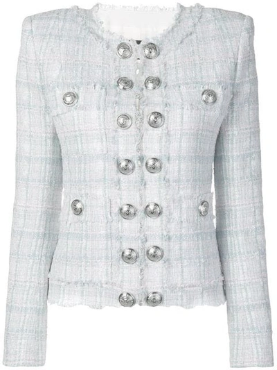 BALMAIN BUTTON-EMBELLISHED TWEED BLAZER - 白色