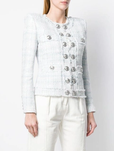 Shop Balmain Button-embellished Tweed Blazer In White