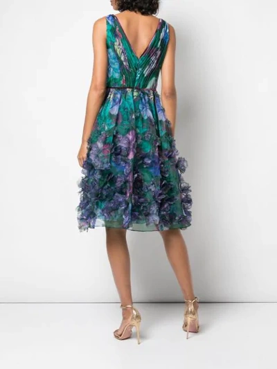 Shop Marchesa Notte Floral-appliquéd Midi Dress In Green