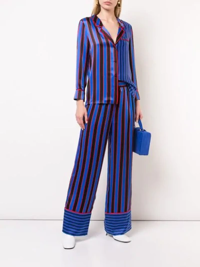 Shop Alice And Olivia Striped Silk Nightwear Trousers In Blue