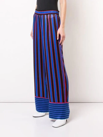 Shop Alice And Olivia Striped Silk Nightwear Trousers In Blue