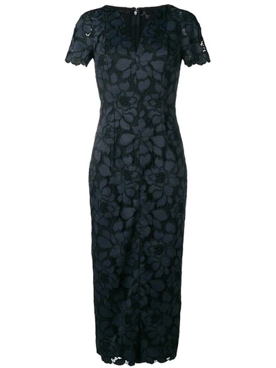 Shop Talbot Runhof Lotus Lace Fitted Dress In Blue