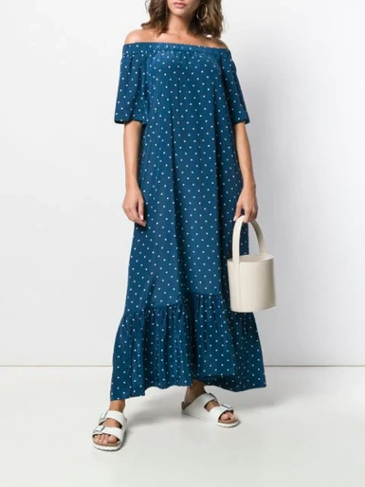 Shop Asceno Off Shoulder Polka Dot Dress - Blue