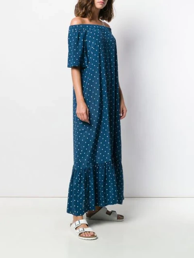 Shop Asceno Off Shoulder Polka Dot Dress - Blue