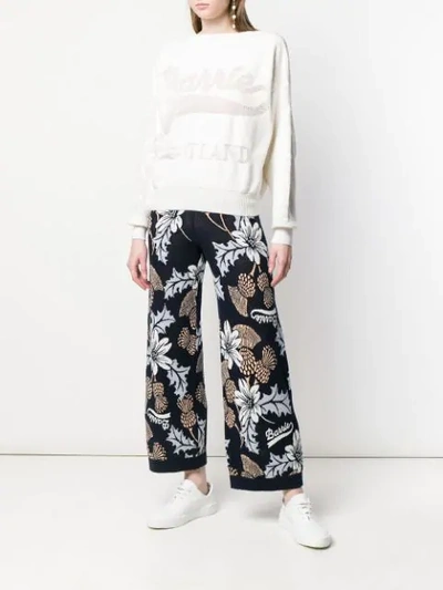 Shop Barrie Floral Flared Trousers In Blue
