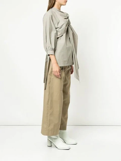 Shop Eudon Choi Draped Tie Knot Blouse In Neutrals