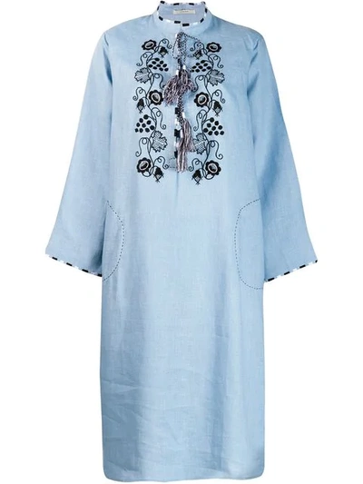 VITA KIN EMBROIDERED CHEST DRESS - 蓝色