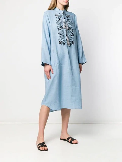VITA KIN EMBROIDERED CHEST DRESS - 蓝色