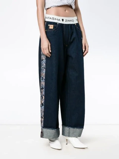 Shop Natasha Zinko Floral Jacquard Wide-leg Jeans - Blue