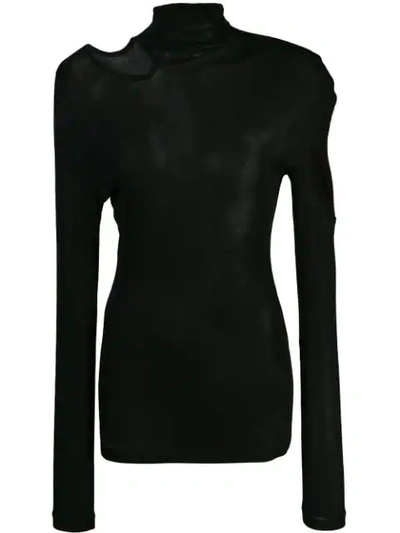 YOHJI YAMAMOTO SHEER HIGH NECK TOP - 黑色