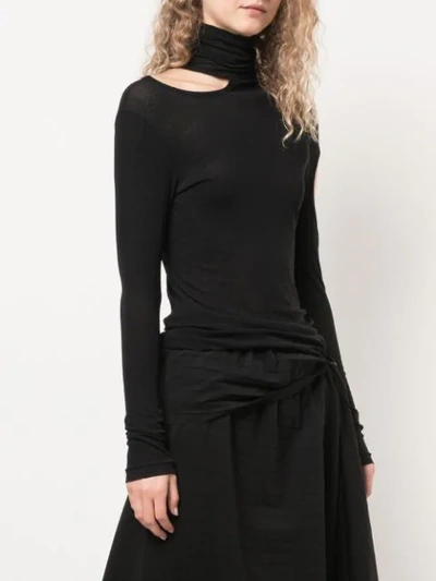 YOHJI YAMAMOTO SHEER HIGH NECK TOP - 黑色