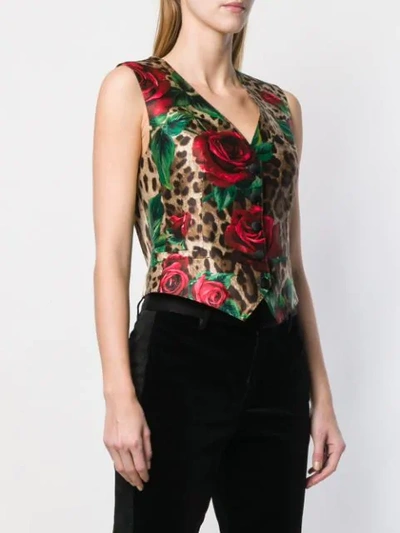 Shop Dolce & Gabbana Rose Leopard Print Waistcoat In Neutrals