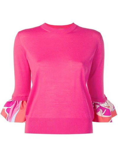 Shop Emilio Pucci Contrast Cuff Wool-silk Jumper In Pink