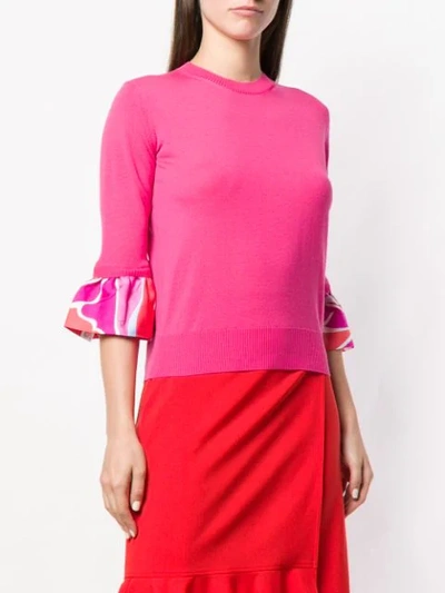 Shop Emilio Pucci Contrast Cuff Wool-silk Jumper In Pink