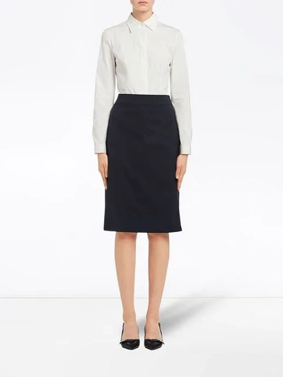 Shop Prada Stretch Pencil Skirt In Blue