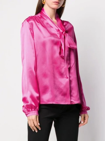 Shop Gucci Satin Pussy Bow Shirt  In Pink