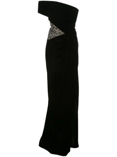 Shop Marchesa One Shoulder Velvet Column Gown In Black
