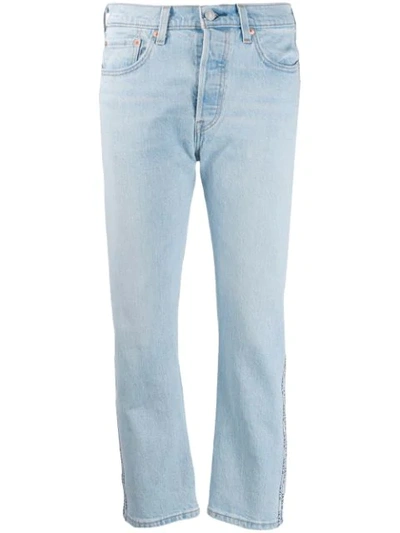 Shop Levi's Cropped Logo Stripe Jeans In Blue