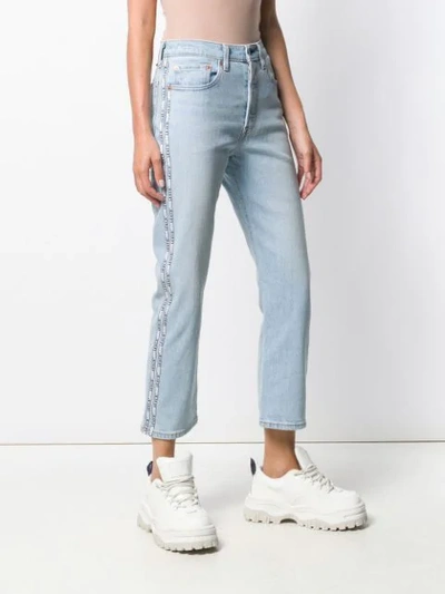 Shop Levi's Cropped Logo Stripe Jeans In Blue