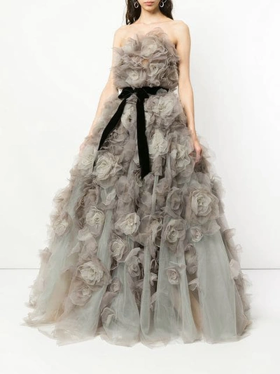 Shop Marchesa Strapless Tulle Degrade Layered Dramatic Ballgown In Grey