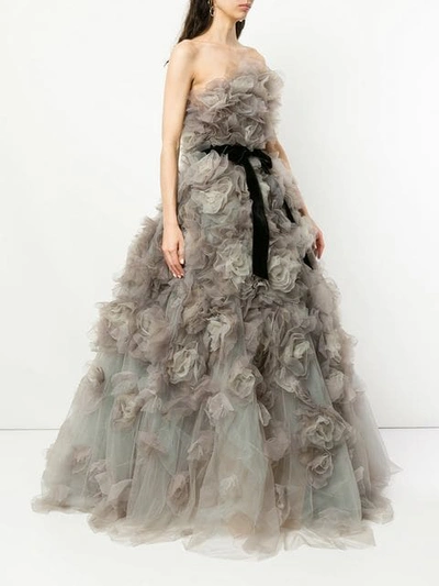 Shop Marchesa Strapless Tulle Degrade Layered Dramatic Ballgown In Grey