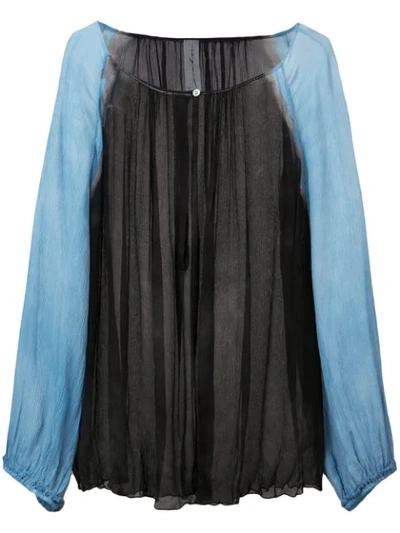 Shop Raquel Allegra Contrast Sleeve Sheer Blouse - Blue