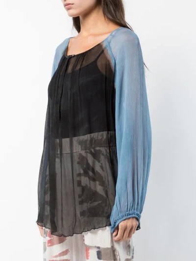 Shop Raquel Allegra Contrast Sleeve Sheer Blouse - Blue