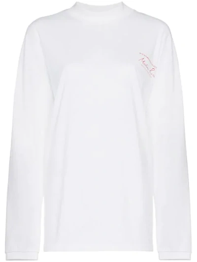 Shop Martine Rose Oversized Logo Print Long Sleeved T-shirt - White