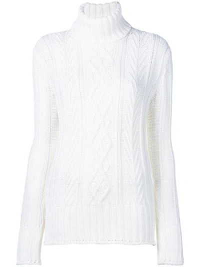 Shop Thom Browne Rwb-detailed Cable Knit Jumper In White