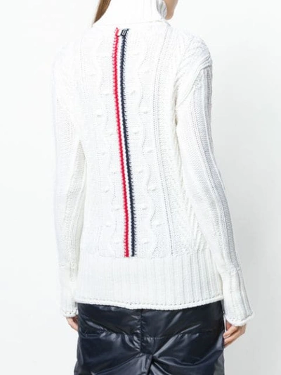 Shop Thom Browne Rwb-detailed Cable Knit Jumper In White