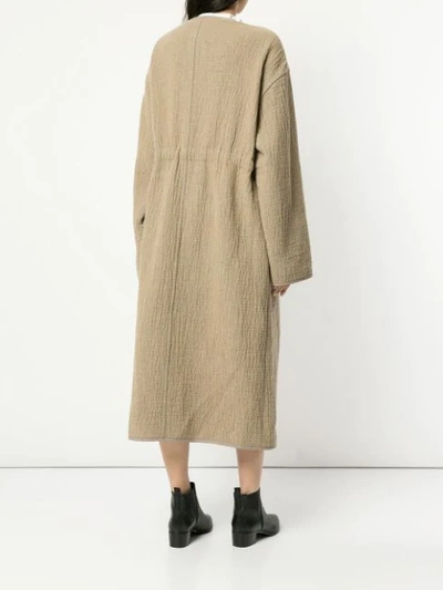 Shop Goen J Tie Waist Oversized Coat In Brown