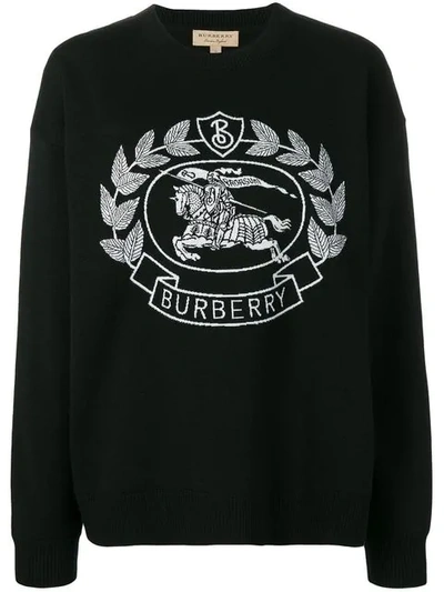 Shop Burberry Knitted Crest Jumper In Black