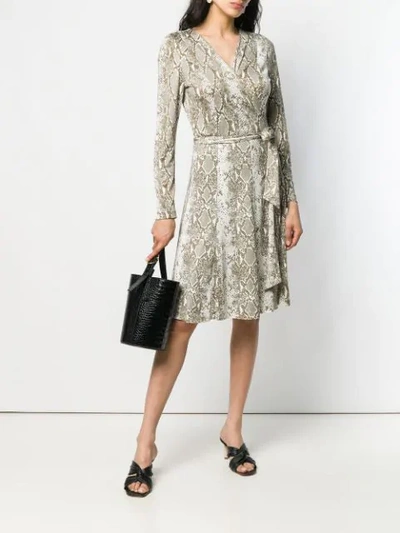 Shop Diane Von Furstenberg Python Print Wrap-front Dress In Neutrals