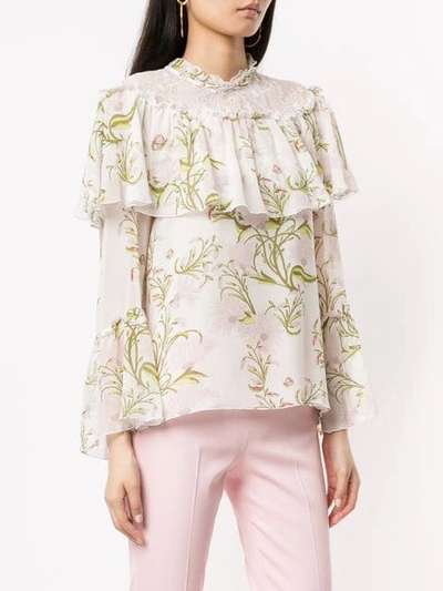 Shop Giambattista Valli Floral Printed Ruffle Detail Blouse In White