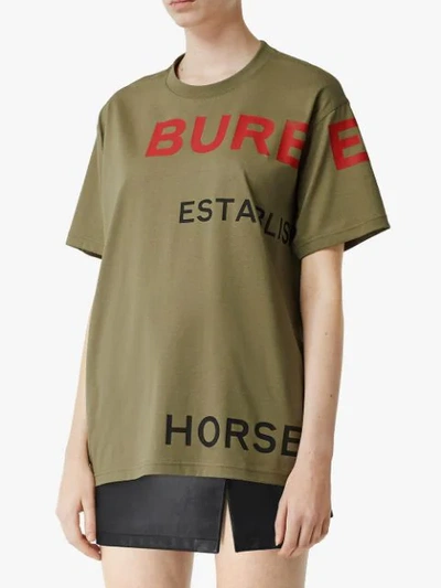 BURBERRY HORSEFERRY印花超大款T恤 - 绿色