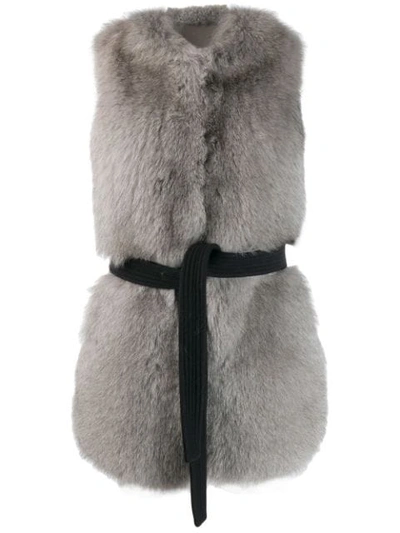 Shop Blancha Sleeveless Belted Coat In Grey