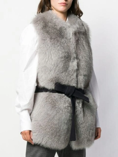 Shop Blancha Sleeveless Belted Coat In Grey