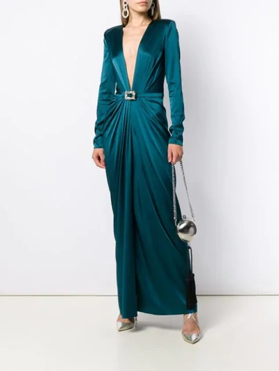 Shop Alexandre Vauthier Belted Maxi Dress In Blue