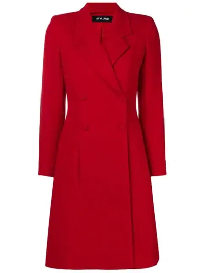 Shop Styland Flared Double-breasted Coat In Red