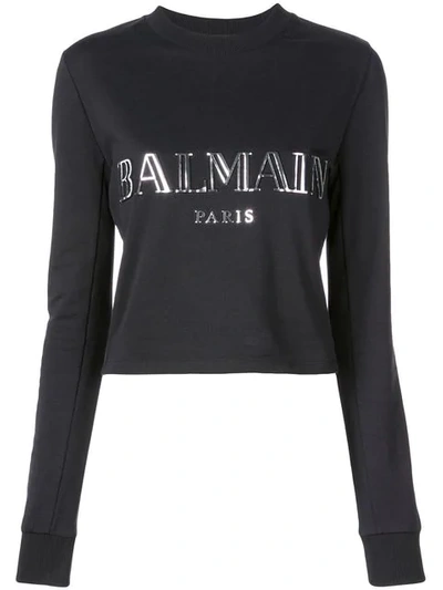 Shop Balmain Logo Appliqué Sweatshirt In Black