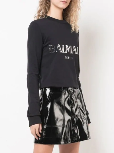 Shop Balmain Logo Appliqué Sweatshirt In Black