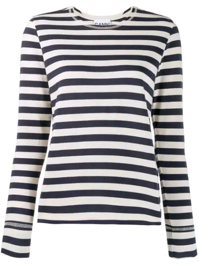 Shop Ganni Striped T-shirt In Blue