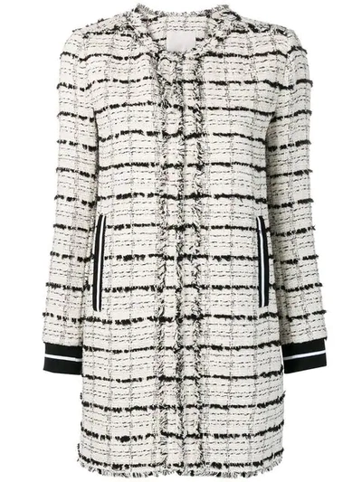 Shop Pinko Tweed Coat In White