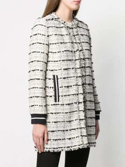 Shop Pinko Tweed Coat In White
