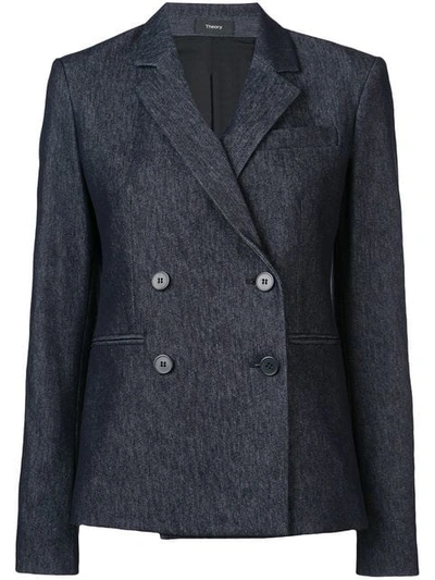 Shop Theory Double Breasted Blazer In Blue